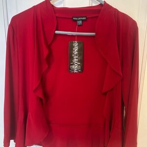 Nina Leonard Red Open Front Cardigan